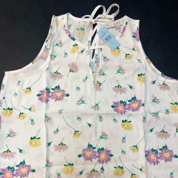 WOMEN LOFT PETITE FLORAL TIE BACK KEYHOLE SHELL MEDIUM - Picture 4 of 9